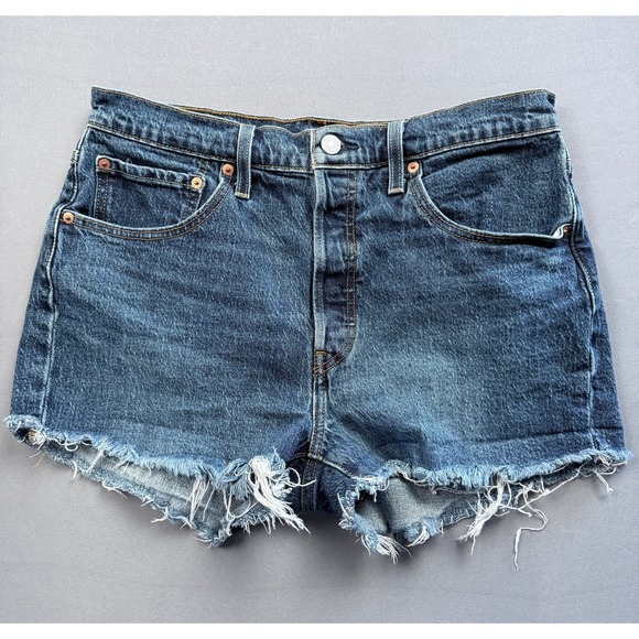 Levis Pants - Levis 501 Womens‎ Blue Denim Jean Shorts Frayed Hem Casual Summer Size 31